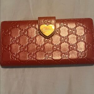Gucci Red Leather Heart Clasp Wallet